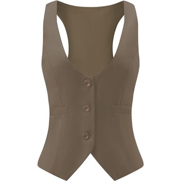Suit Vest for Women Waistcoat Khaki - Picture 1 of 5
